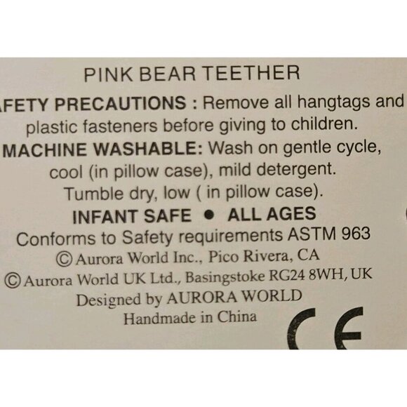 Aurora Baby Pink Bear Teether Lovey Hand Puppet New - Picture 8 of 8